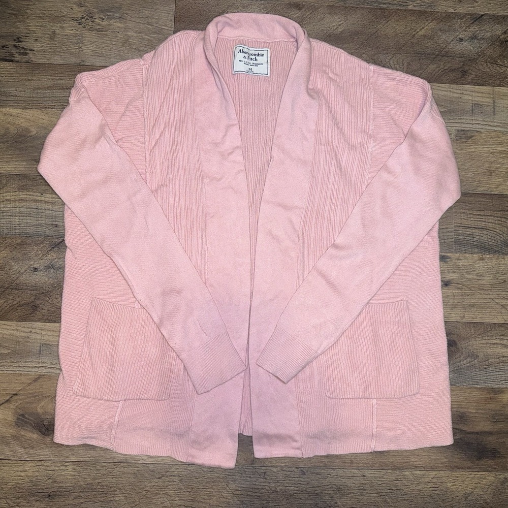Abercrombie‎ & Fitch Pink Knit Open Front Long Sleeve Cardigan Sweater Size M